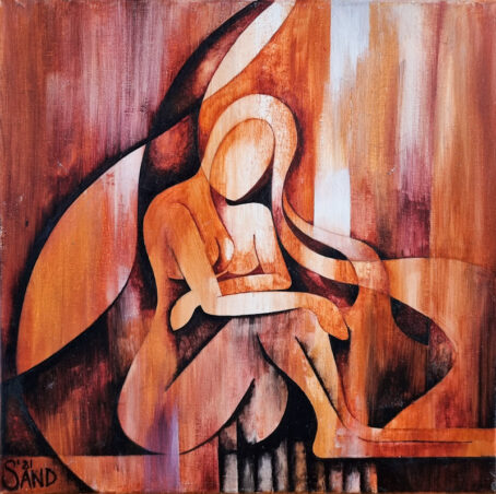 Nude abstract painting of lady sitting down