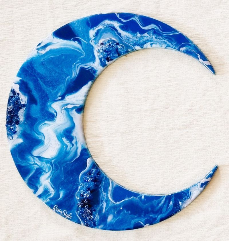 Blue Croissant - Moon-Shaped Resin Wall Art