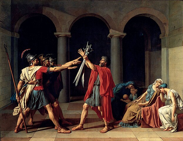 Oath of the Horatii painting by Jacques Louis David to illustrate neoclassic art